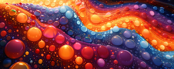 Wall Mural - Abstract colorful design featuring bubbles and waves in vibrant hues.