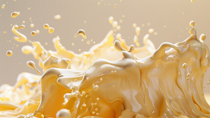 Poster - Cream Splash Creating Artistic Abstract Patterns on White Studio Background