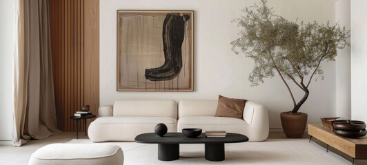 Aufkleber - minimal interior living room with artwork framed