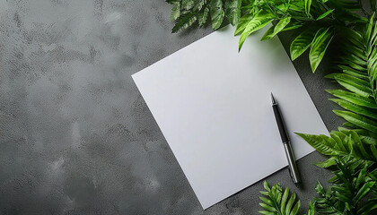 Poster - Modern office desk with blank paper and plant generated by AI