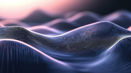 Wall Mural - Digital Waves of Tranquility: Abstract 3D render of flowing lines forming a serene, wave-like landscape, bathed in soft, ethereal light.