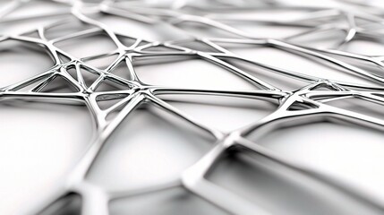 Wall Mural - Interconnected: A mesmerizing abstract image of a silver, 3D wireframe network, radiating a sense of connection, complexity, and technological advancement.  