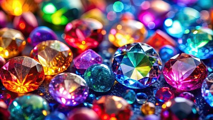 Wall Mural - Close up image of colorful sparkling gems, gemstones, precious stones, close-up, macro, shiny, vibrant, jewelry, crystals