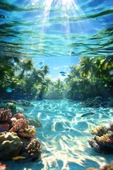 Wall Mural - Coral reef teeming with life in a remote underwater location