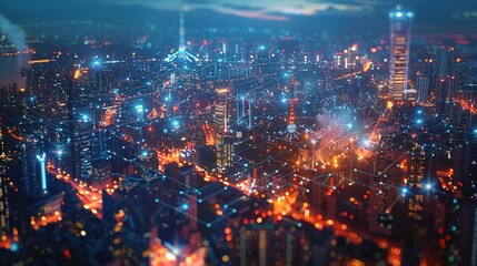 Poster - Spectacular Cityscape with network connections