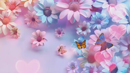 Lovely flowers with butterflies loop repeatable animation
