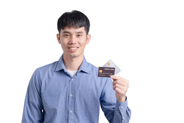 Sticker - A man is holding a credit card in his hand