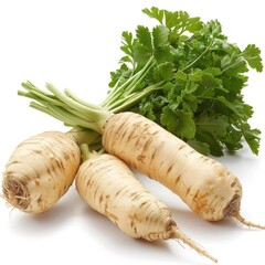 Canvas Print - Bunch of fresh garlic cloves next to bunch of green parsley.