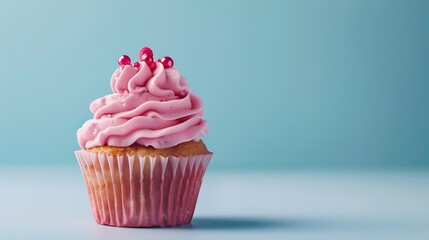 Wall Mural - pink cupcake isolated in blue background