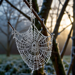 spider web with dew drops