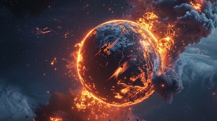 Wall Mural - A Planet Engulfed in Flames and Debris
