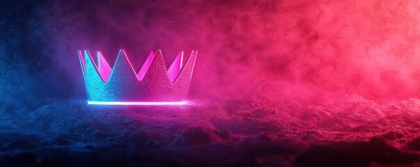 Victory concept, Victory pose, holographic crown, futuristic battlefield, neon lights