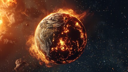 Wall Mural - A Fiery Planet Engulfed in Flames, Surrounded by Stars