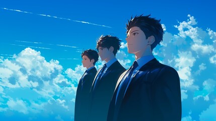 3人のビジネスマン、青空47