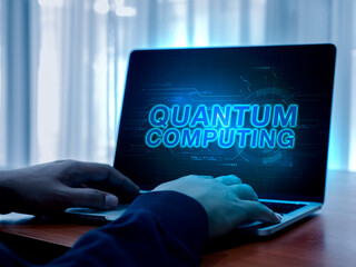 Aufkleber - Quantum computing, future technology concept. Glowing text 
