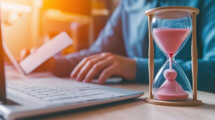 Poster - Hourglass and Laptop on Desk.