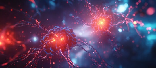 Wall Mural - a group of cells resembling neurons with visible connections inside the nervous system, representing