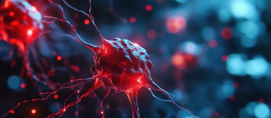 Wall Mural - a group of cells resembling neurons with visible connections inside the nervous system, representing