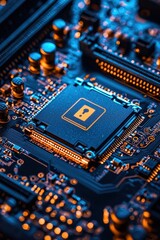 Wall Mural - Cybersecurity Service on a Motherboard