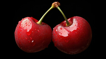 Wall Mural - A few cherries on a black background 