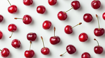 Wall Mural - A pattern of cherries on a white background 