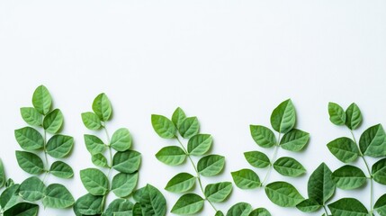 Wall Mural - Green leaves on white background with copy space.