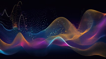 Fototapete - Vibrant abstract waves in dynamic colors, creating a sense of movement and energy against a dark background.