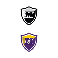Poster - This is a logo of a letter H in bold college varsity style on a shield in simple flat style on a white background