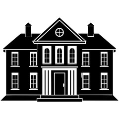 Wall Mural - Classic Heritage House Silhouette black and white vector illustration on a white background