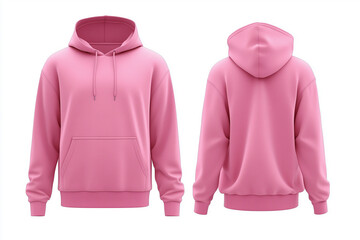 Pink hoodie with a white background. The hoodie is a sweatshirt with a hood