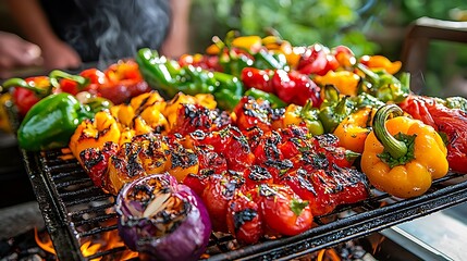 Cinematic Outdoor Grill Session Person Savoring the Art of Cooking Shishito Peppers