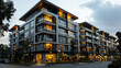 © Jammer Gene - Contemporary Apartment Complex at Dusk with Warm Interior Lighting