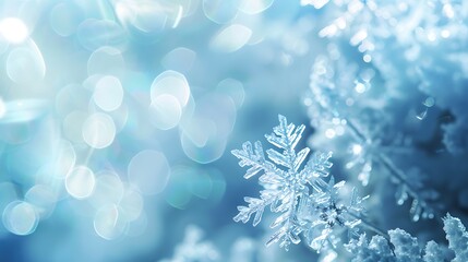 Poster - Close-up of a snowflake revealing its intricate crystalline structure and showcasing the beauty of winter.