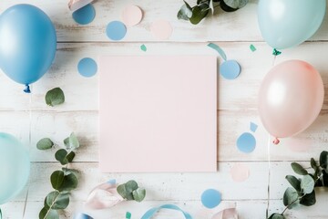 Wall Mural - Photo of a blank pink card surrounded by blue.