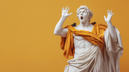 greek statue of a man with a surprised expression, showcasing detailed, realistic features. the bann