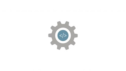 Gear with programming code symbol animation on white background. 4k video