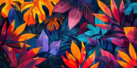 Wall Mural - Vibrant Tropical Leaves Illustration