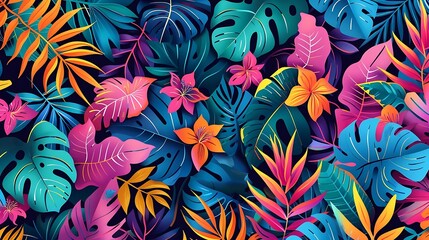 Wall Mural - Tropical Leaf Illustration with Vibrant Colors