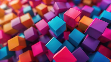 Poster - A colorful pile of blocks with a variety of colors including red, blue
