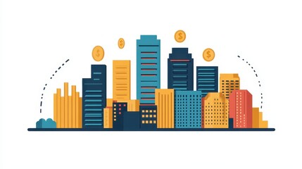 Wall Mural - A city skyline with a lot of buildings and a lot of money