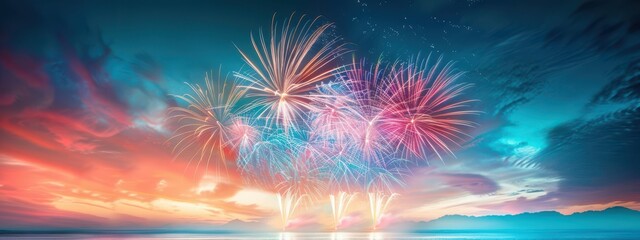 Poster - Fireworks creating artistic trails over an amusement park, fireworks, entertainment