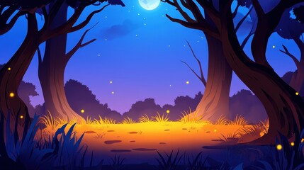 Wall Mural - Step into a mystical woodland where glowing fireflies dance in the ethereal mist, creating a magical ambiance.