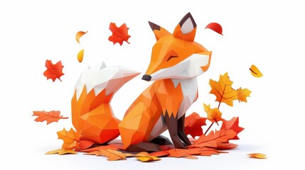 Canvas Print - Experience the charm of autumn with unique fox sculptures made from fallen leaves, glowing in the enchanting forest light.