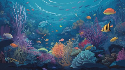 Wall Mural - Tropical Fish in Coral Reef - Vibrant and Lively Underwater Illustration