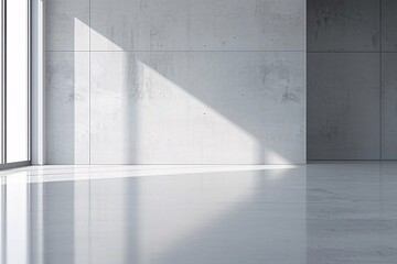 Poster - an elegant, minimalist 3d-rendered room with light gray walls and a reflective floor, providing exte
