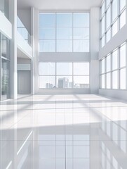 Poster - A modern 3D room with large windows allowing natural light to flood the space, complemented by ample copy space for text or graphics