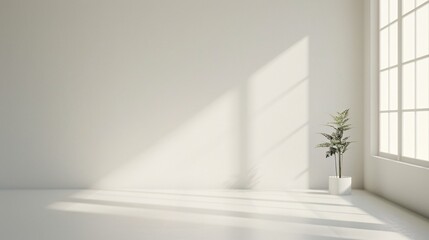 Poster - A clean, spacious 3D-rendered room with a neutral color palette and soft shadows, offering generous copy space for various creative applications