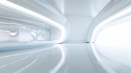 Poster - a futuristic 3d room with smooth, reflective surfaces and a neutral color scheme, providing extensiv