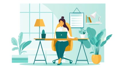Poster - Hybrid meetings, participants in office and online, flat design illustration