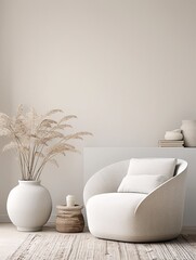 Poster - a contemporary 3d room with neutral tones and a minimalist aesthetic, providing abundant copy space 
